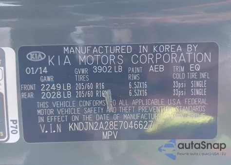 2014 Kia Soul from USA, damaged, VIN KNDJN2A28E7046627